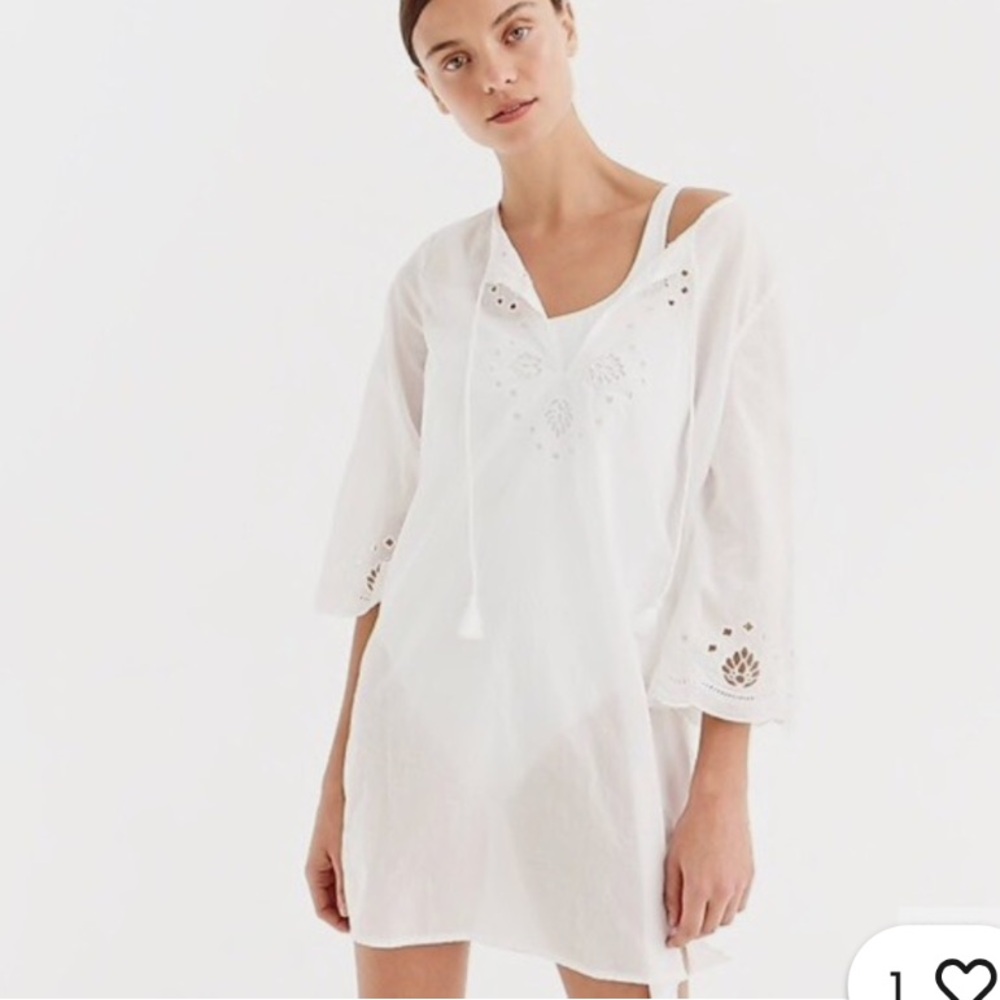 J. Crew White Cotton Voile Eyelet Tunic Swim Coverup Size M